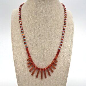 VTG Artisan Goldstone Carnelian Like Turquoise Colored Tube Bead 19" Necklace